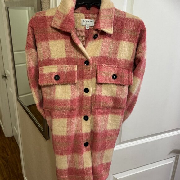 Brand New - By Together Pink & Cream Plaid Shacket - Size Small - Picture 1 of 7